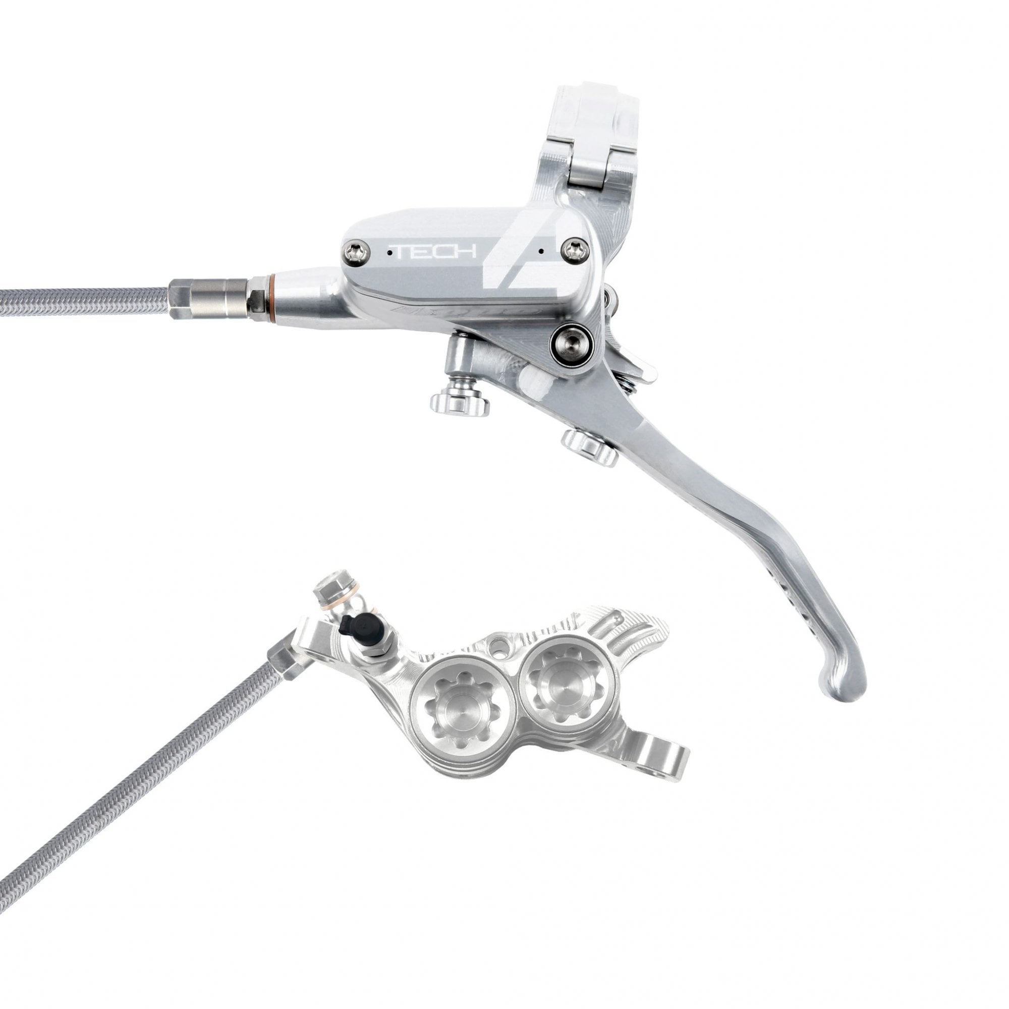 Hope Tech 4 V4 Disc Brake - Braided Hose Silver/Silver / L/H
